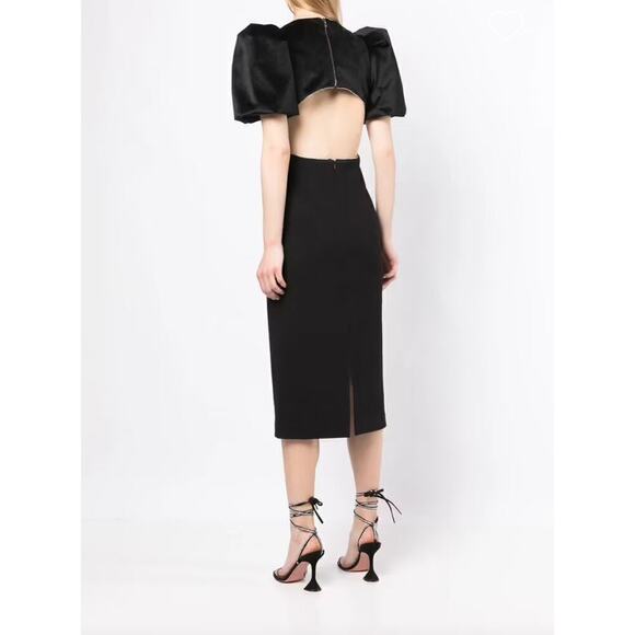 REBECCA VALLANCE PUFF SHOULDER MIDI DRESS IN BLACK SIZE 4 - Picture 4 of 16